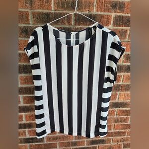 Mango Collection Black and White Striped Blouse